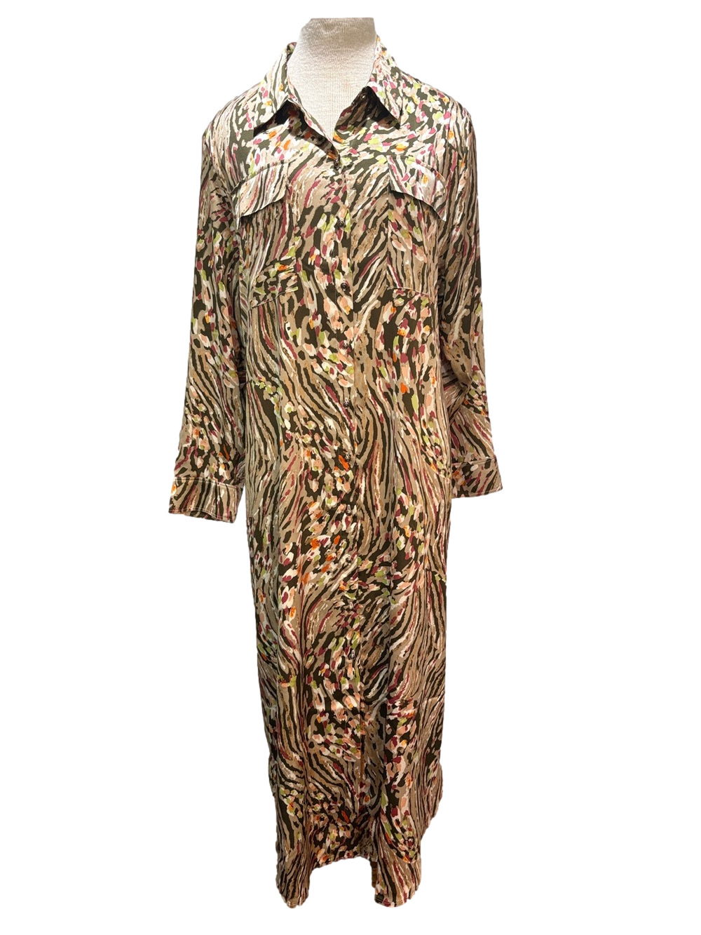 Chico’s sz XL (3) multi colored maxi long sleeve  shirt dress